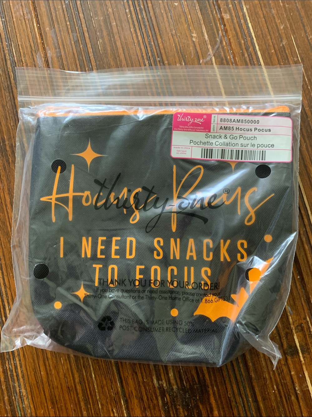 Thirty-one Black Snack & Go Pouch with Orange Lettering